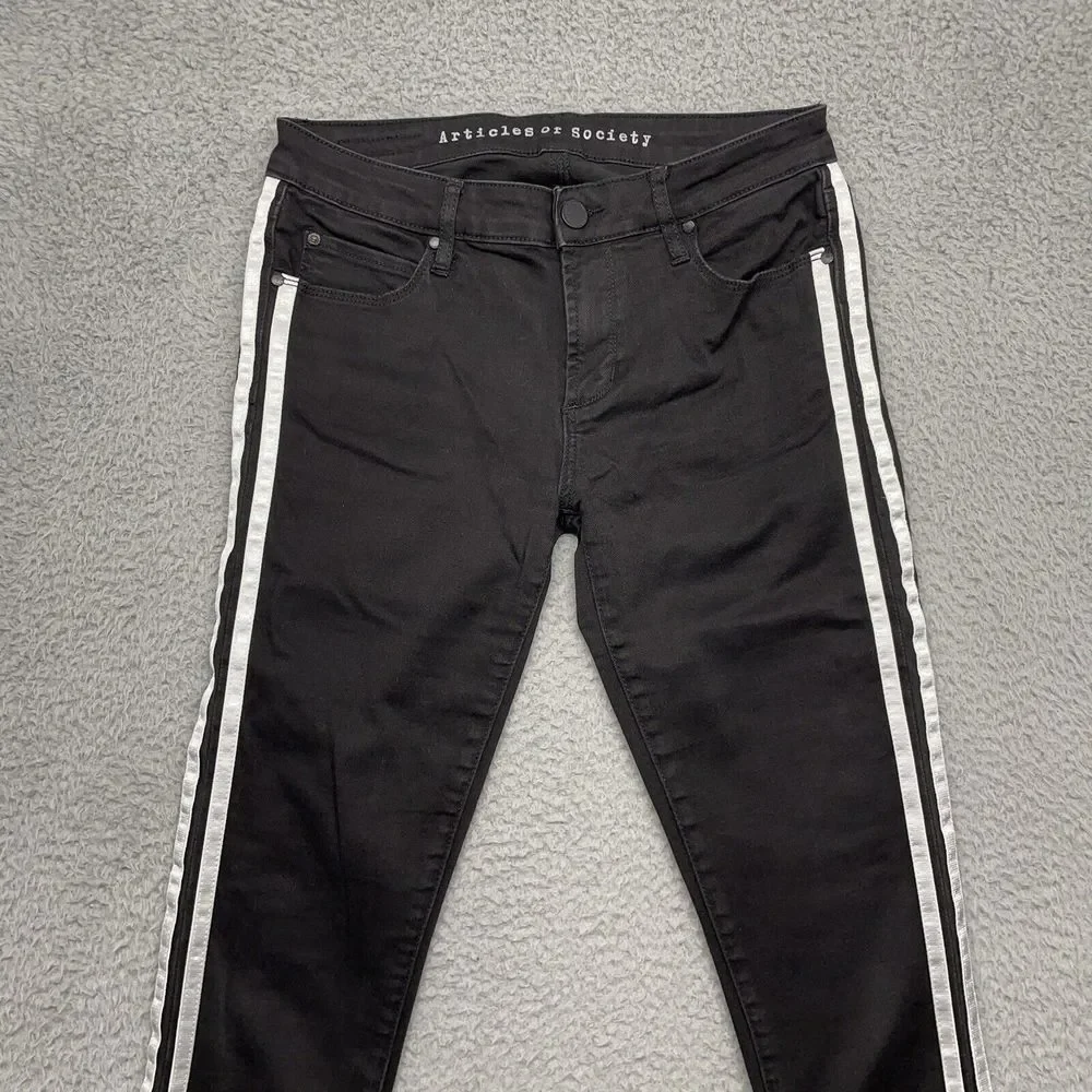 Articles of Society Jeans Womens 27 Black Side Stripes Raw Hem Skinny Fit - Picture 1 of 15